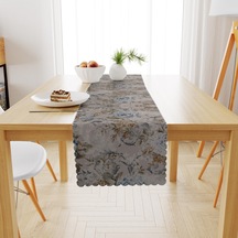 Gül Desenli Mavi Sütlü Kahve Dijital Baskılı Petek Dokuma Runner 40x140