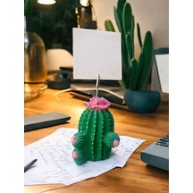 Pembe Çiçek Desenli Kaktüs Obje Fotoğraf Not Tutucu Ofis Masası Tutacak Hediyelike Pembe Yeşil