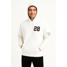 Kapşonlu Sweatshirt Ön Arka Baskılı - Beyaz - Beyaz