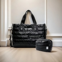 Gateesat Silvery Two Piece Set 2 Parça Büyük Kapasiteli Sportör Çapraz Body Fitness Çanta Gümüş İki Parça Takım Elbise