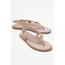 Luvishoes Luvi Shoes Belinda Bej Süet Hakiki Deri Kadın Parmak Arası Sandalet Süet Bej