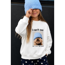 Monila Unisex Çocuk 3 İplik Kumaş Köpek Baskılı Pamuklu Sweatshirt Ekru