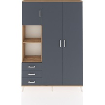 Arges Dolap 6 Raflı 3 Çekmeceli Tek Askılı 132x30x195 Çam-antrasit/antrasit Antrasıt/antrasıt