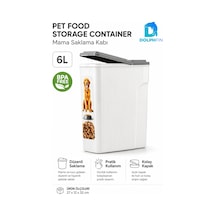 6 L Kapaklı Kedi Köpek Mama Saklama Kabı Bpa Free Dar Form Beyaz Gri Çok Renkli