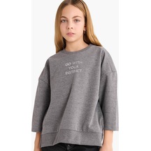 Defacto Kız Çocuk Oversize Geniş Kalıp Bisiklet Yaka Baskılı Sweatshirt G2461a825auar148 Antrasit-ar148