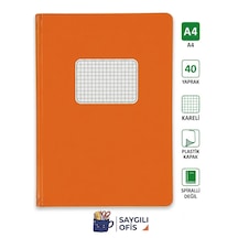Saygılıofis 40 Yaprak A4 Dikişli Düz Pp Kapak Kareli Defter Turuncu