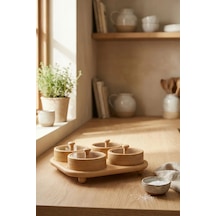 Bambu Tepsili 4'lü Yuvarlak Çerezlik, Kahvaltılık, Sunumluk 22 22 Cm Bej - 829907234 Bej