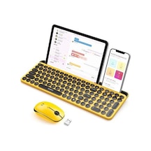 Seenda Yuvarlak Tuşlu Sevimli Kablosuz Klavye Ve Mouse, Bluetooth 2.4g - Sarı/siyah