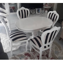 Masifart  100 cm Elips Kütük Ayak Tornalı Masa + 4 Sandalye Takımı