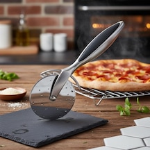 Paslanmaz Çelik Pizza Dilimleyici Ve Kesici - Ergonomik Saplı Profesyonel Hamur Kesme Bıçağı - Şeffaf