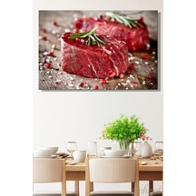 Yatay Tekli Kanvas Duvar Tablosu Modern Lokanta Kafe Restoran Mutfak Baharat Çiğ Biftek Et Steaks