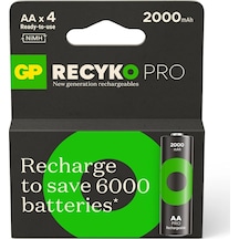 Gp Recyko Gp2100 2000 Mah Pro Siyah Aa Şarjlı Kalem Pil 4'lü