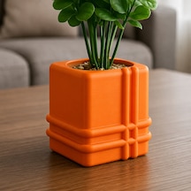 3d Baskı Square Planter - Izgara Desenli Küp Saksı-turuncu