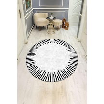 Yuvarlak Dijital Baskı Çerçeveli Modern Desenli Dot Kaymaz Tabanlı Halı H0313 Renkli