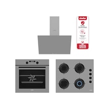 Carino 4 Fonksiyon Dijital Gri Power Turbo 3'lü Cam Ocaklı Ankastre Set Fırın+Ocak+Davlumbaz