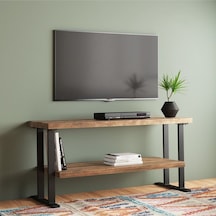 Vie Metal Ayaklı Doğal Ahşap Masif Panel Tv Ünitesi Siyah