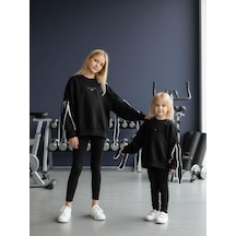 Kız Çocuk Kolları Fiyonklu Oversize Tasarım Sweatshirt-16468 Siyah