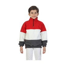 Erdem Kıds Unisex Kız-erkek Çocuk Dik Yaka Fermuarlı Sweatshirt-kazak Beli Lastikli Çok Renkli Kışlık Polar Kırmızı-ekru-gri Kırmızı-ekru-gri
