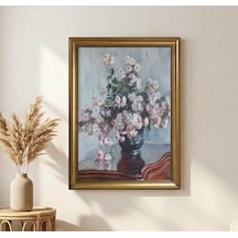Gold Çerçeveli Nostaljik Vazoda Monet Kasımpatı Çiçekleri Tablosu - Lüx Salon Tablosu