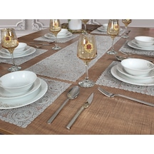 Amerikan Servis Supla ve Runner Seti 6 Kişilik Set Victoria Gri Çok Renkli