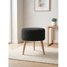 Antrasit Welsoft Kumaş Yuvarlak Puf Ahşap Ayaklı Demonte Modern Puf Tabure 40x42 Cm