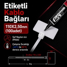 110x2.50mm Etiketli Kablo Bağları-100 Adet 110x2.50mm 100 Adet