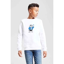 Tshirthane Undertale Sans Baskılı Unisex Çocuk Beyaz Sweatshirt Beyaz