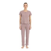 Seamlife Kadın %100 Pamuk Kalp Desenli Kısa Kollu Pijama Takımı 466542 Lila