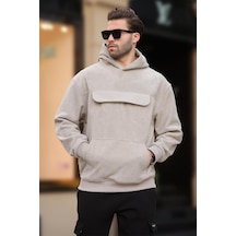 Madmext Boyalı Gri Kapüşonlu Kapaklı Cep Detaylı Polar Erkek Sweatshirt 7097 Gri