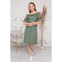 Kadın Madonna Yaka Çıtır Desenli Şifon Elbise 3903/95 001