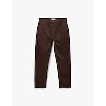 Koton Düğmeli Cepli Yüksek Bel Pamuklu Düz Paça Mom Jean Pantolon - Mom Jeans Koyu Kahverengi 6wal40049mw Koyu Kahve