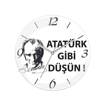 Atatürk Gibi Düşün Sessiz Akar Bombeli Gerçek Cam Duvar Saati Siyah