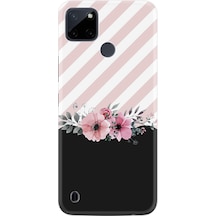 Realme C21Y Kılıf Resimli Desenli Baskılı Silikon Strip Pink Flowers 1396