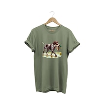 Hunting Avcılık Ördek Avı Baskılı Sazlıkta Avlanan Köpek %100 Pamuk Regular Fit T-shirt Haki