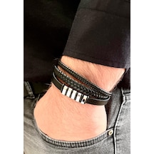 Gns Aksesuar Mixli Trend 3lü Model Siyah Erkek Bileklik 21 Cm Siyah