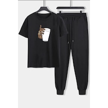 Uyguntarz Unisex Tupac Coffee 2'li Eşofman Takımı Siyah