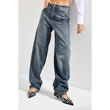 Itsbasic Kadın T.kot 2w48 Rengi Taş Detaylı Skater Fit Tasarım Denim Jean Kırmızı