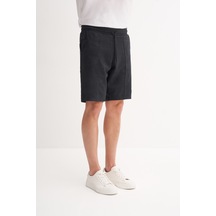 Cazador Slim Fit Örme Bermuda Süet Şort Siyah