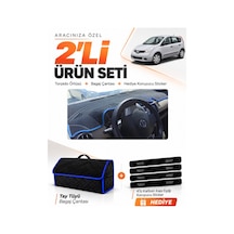 Nissan Note E11 2005-2009 Uyumlu Torpido Örtüsü + Tay Tüyü Bagaj Çantası + Sticker - Siyah Mavi