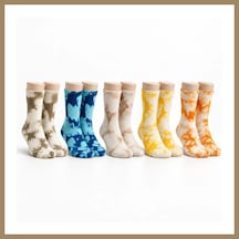 Bezos Unisex Batik Desenli Çorap 5'li Set Pamuklu Renkli Uzun Soket Dikişsiz Nefes Alan Günlük Spor Çorabı 22 Çok  Renkli