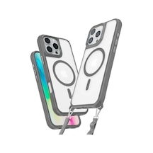 Apple iPhone 16 Pro Uyumlu Manyetik Magsafe Destekli Askı Aparatlı Darbe Emici Kılıf Gri