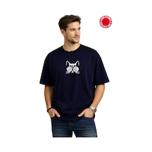 Good Baskılı Lacivert Oversize Tişört - %100 Pamuk Lacivert