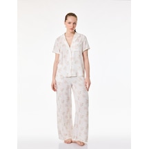 Koton Beli Lastikli Cepli Çiçek Desenli Viskon Pijama Altı Ekru Desenli 6slk50008mw