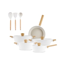 Karaca X Refika Swiss Crystal Purelıne İndüksiyon Tabanlı Servis Gereçli 12 Parça Tencere Seti Almond Cream Bej