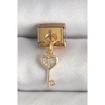 Mey İthalat 316l Çelik Gold Renk Sallantı Zirkon Taşlı Kalpli Anahtar Model Nomination Charm - Özel Seri Meyeb682b23e87a40a4dece0513b8 Altın