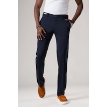Ecer Slimfit Beli Yarım Lastikli Esnek Kumaş Rayon Yazlık Pantolon Lacivert