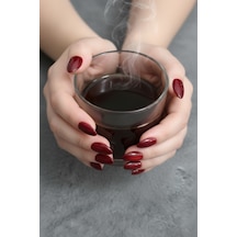 Kısa Badem Bordo Kedi Gözü Small Beden 10 Adet Takma Tırnak Seti - My06 Bordo Korean Cat Eye
