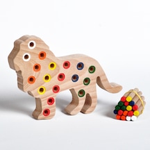 Ahşap Eğitici Doğal Renkli Aslan Tak Çıkar Montessori Oyuncak