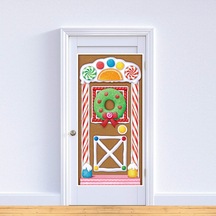 Baskılı Plastik Zencefilli Ev Kapı Kapağı Kapalı/dış Mekan Noel Partisi Süslemeleri, 76 X 132 Cm, Çok Renkli Altın Ve Çok Renkli