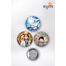 One Piece Luffy Gear 5 Nika & Film Gold Çanta Süsü Rozet İğneli Buton Rozet Seti 58 Mm 3'lü Çok Renkli